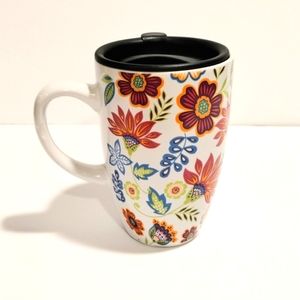Mr Coffee Cup Mug w/ Lid Flowers Blue Orange Green Burgundy Floral Travel 5.25"H